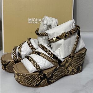 Michael Kors Brown Snake Print Platform Sandals